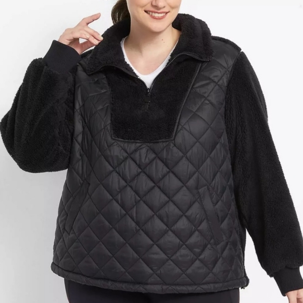 Livi 18/20 NWT Black Quilted Sherpa Pullover Cozy Comfy Sweater